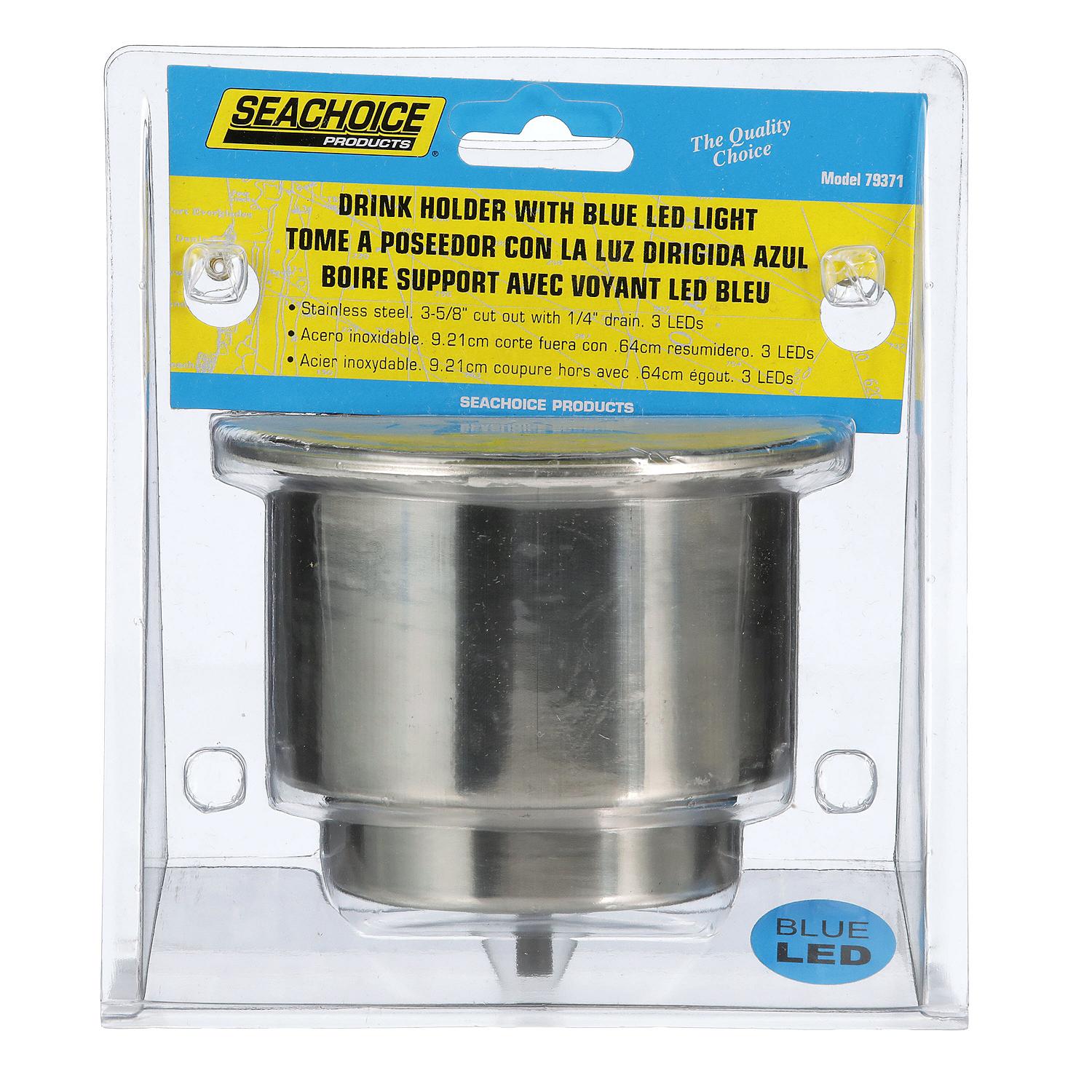 Stainless Steel Recessed Drink Holder w/ Blue LED Light, 4-1/4in