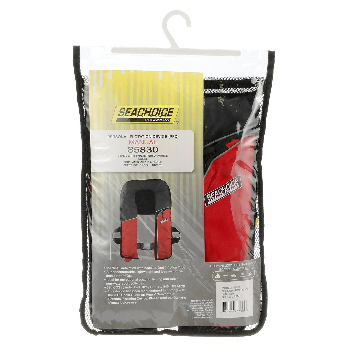 Type V Inflatable PFD 33G Manual, Red/Black