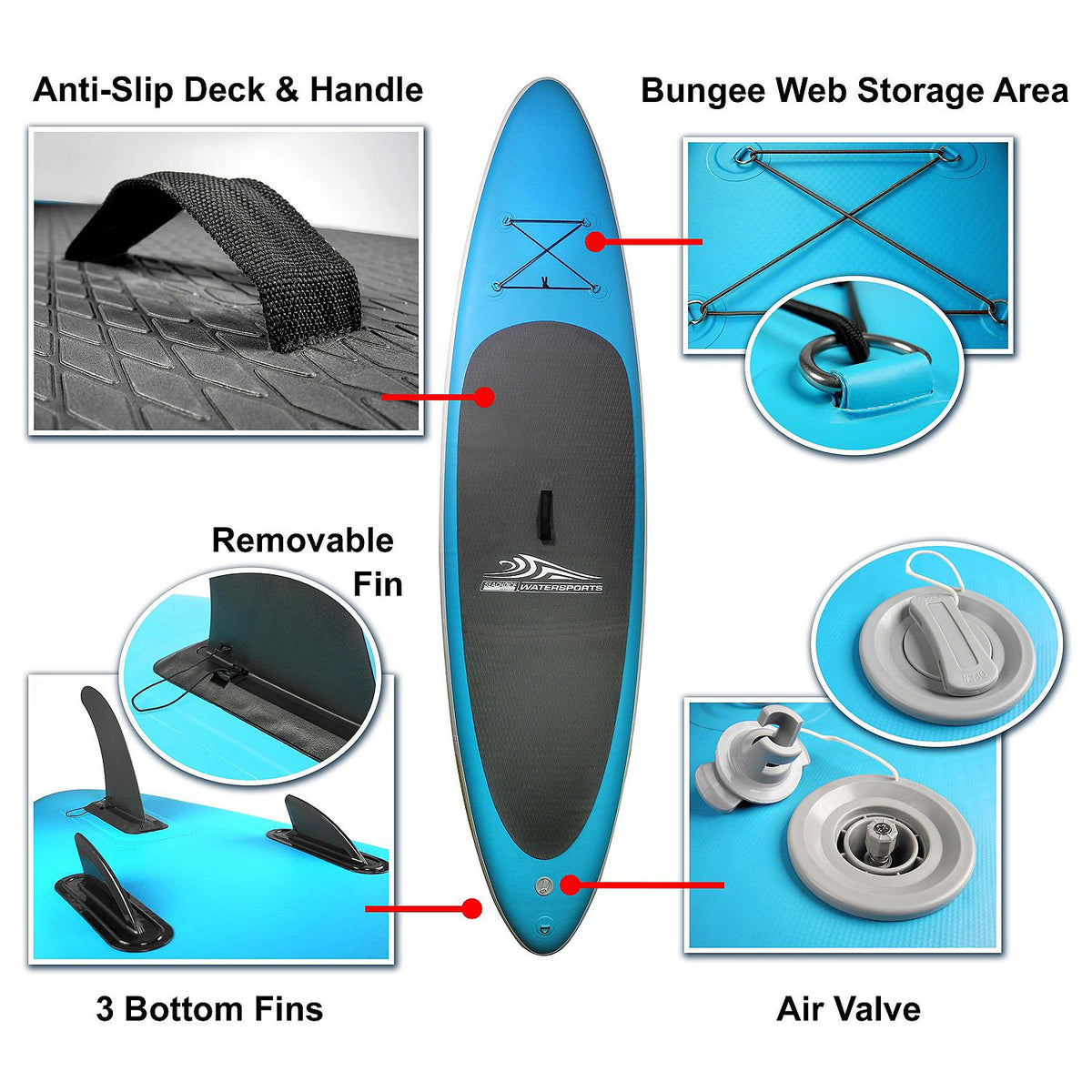 10ft 6in Inflatable Stand-Up Paddle Board Kit, Aqua Blue