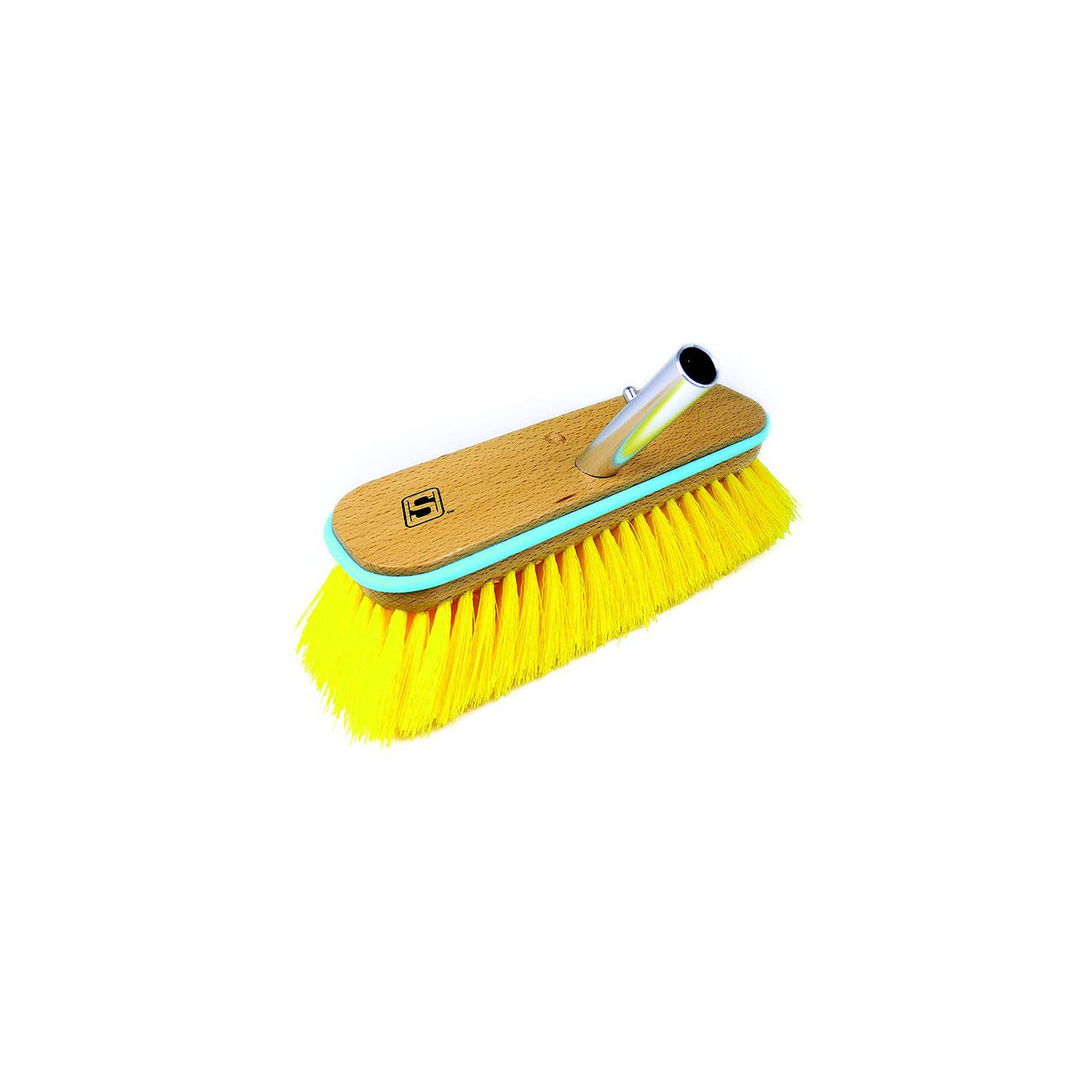 Deck Brush w/ Bumper - Wood, Size: 10in, Medium (Yellow Poly)