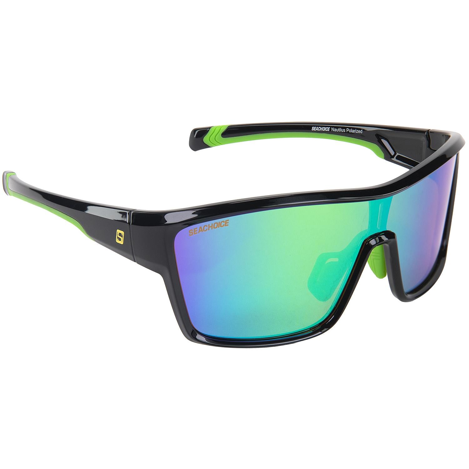 Nautilus Polarized Sunglasses, Frame: Shiny Black, Lens: Green Mirror