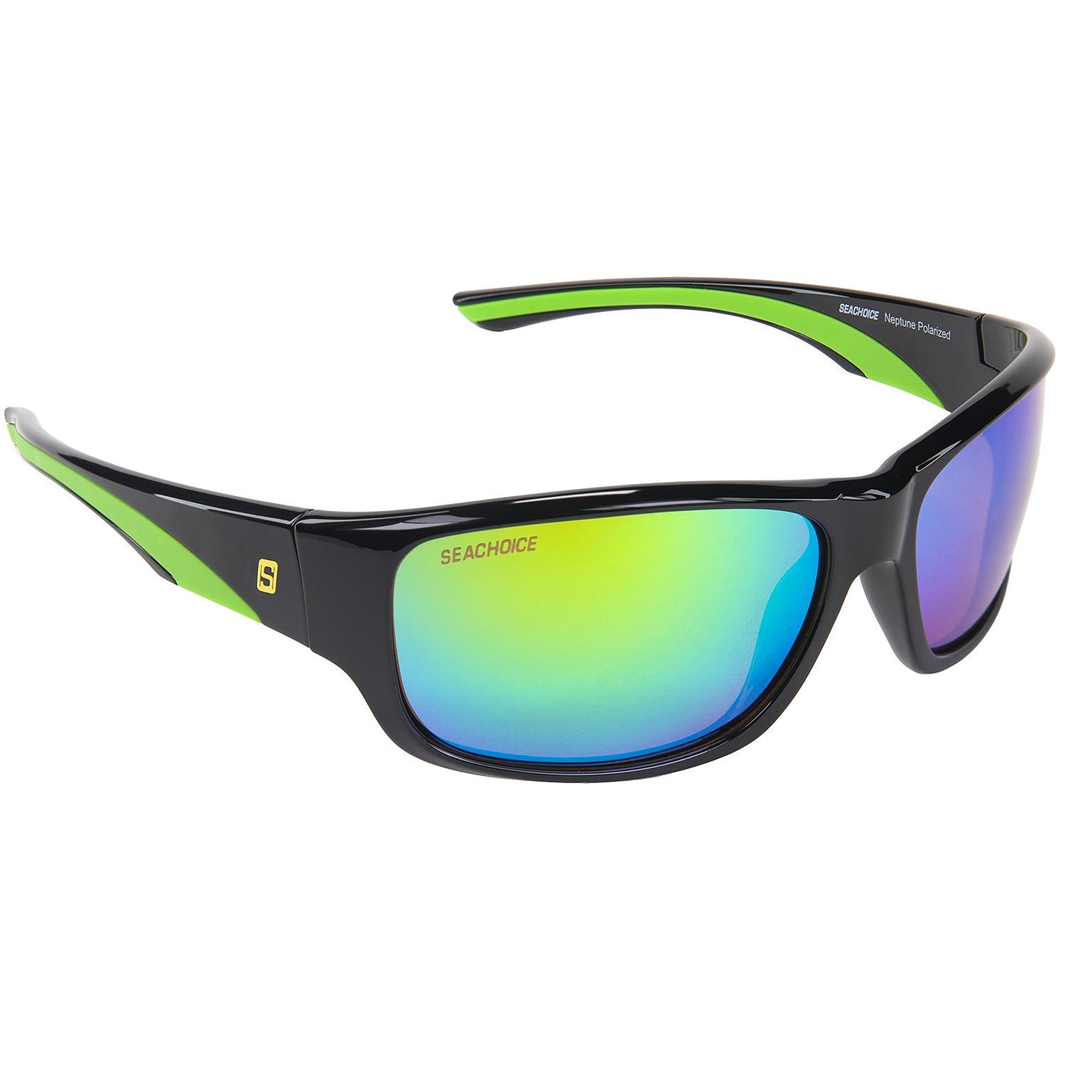 Neptune Polarized Sunglasses, Frame: Shiny Black, Lens: Green Mirror