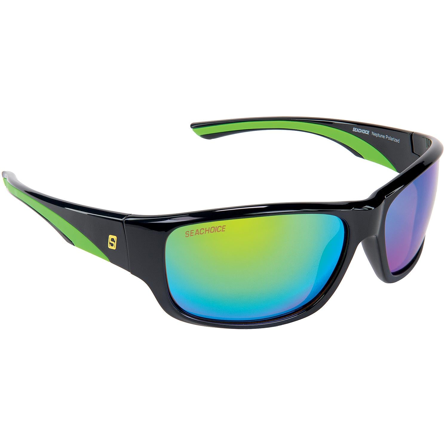 Neptune Polarized Sunglasses, Frame: Shiny Black, Lens: Green Mirror