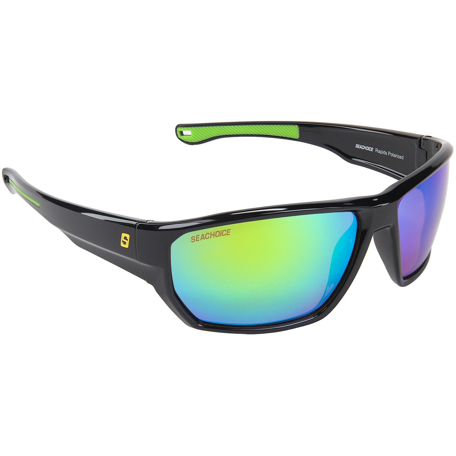Rapids Polarized Sunglasses, Frame: Shiny Black, Lens: Green Mirror